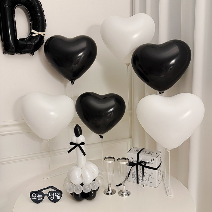 파티몬 생일 파티 용품 블랙 화이트 하트 풍선 슬림 스탠드 브라이덜 샤워 소품