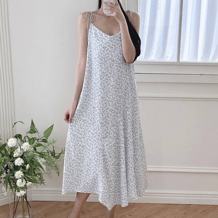 이푼아이 민소매 꽃나염 나시 롱 원피스