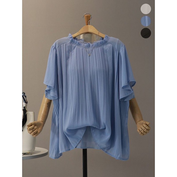 모노시크 레피프 플리츠 리본끈 투웨이 블라우스 MNBS576