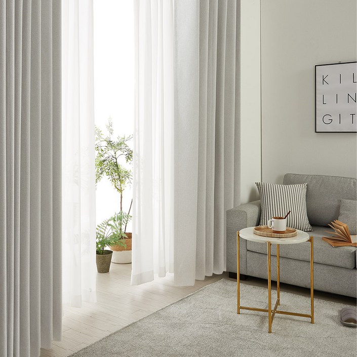 윈지 형상기억 99.99 암막 방온 방풍 단열 사계절 린넨룩 양면 커튼 2장