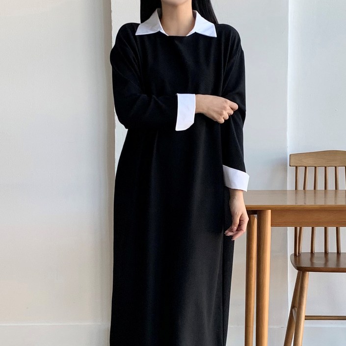 더한땀 빅사이즈 소프트터치 셔츠 카라 원피스 임부복