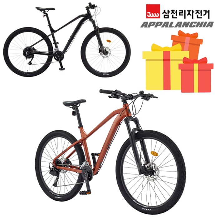 삼천리 2024 완조립 아팔란치아 M55 27.5인치 18단 주니어 성인 알루미늄 산악용 광폭 MTB 자전거, 블랙, 1개