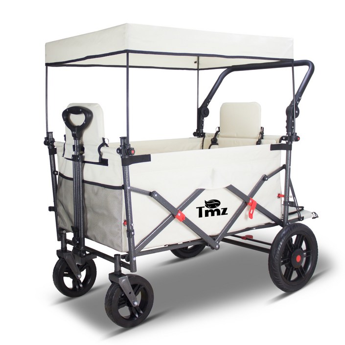 접이식 야외 유틸리티 왜건 캐노피가 있는 해변 왜건 카트 캠핑 쇼핑 정원 및 해변을 위한 휴대용 접이식 왜건 접이식 캠핑카 좌석 포함, 1개, 베이지색