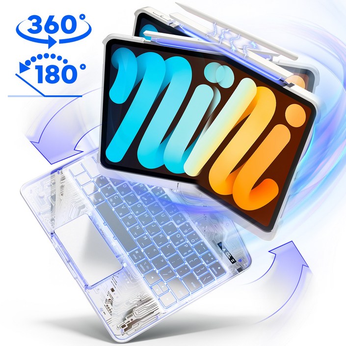 AITEWO 아이패드 호환 매직키보드 180도360도 회전 케이스 펜슬수납 한국어 프로765432세대 에어4567 10.91112.913인친 M2 M3 M4, 화이트, 1개