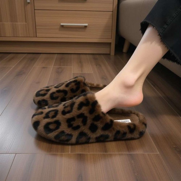 JIEVE 호피 무늬 추동 여성용 편안한 부드러운 한국 스타일 집에서신는슬리퍼