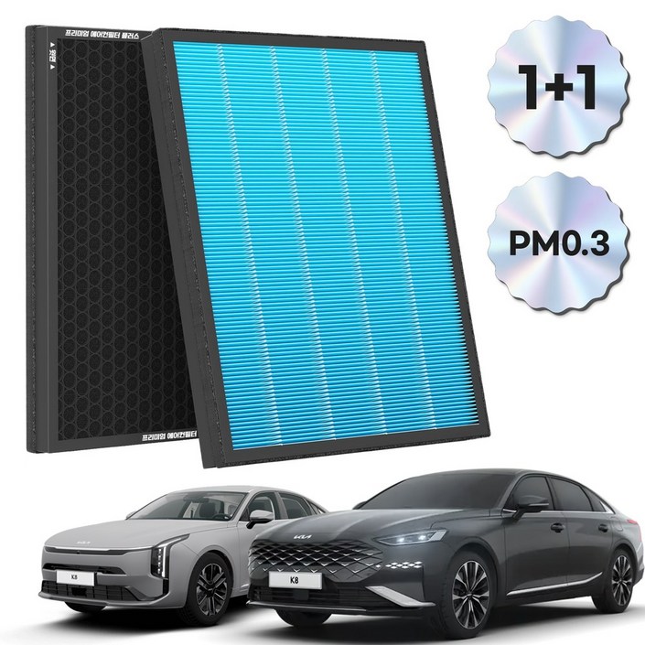 1+1 PM 0.3 에어컨필터 활성탄 블루 초미세먼지, 2개, K8 [FCP-17]