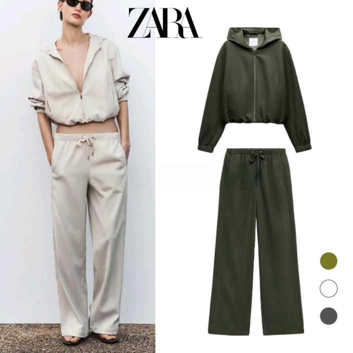 Zara 여성 후드 파일럿 크롭 자켓 와이드팬츠 셋업 일상복 8372261