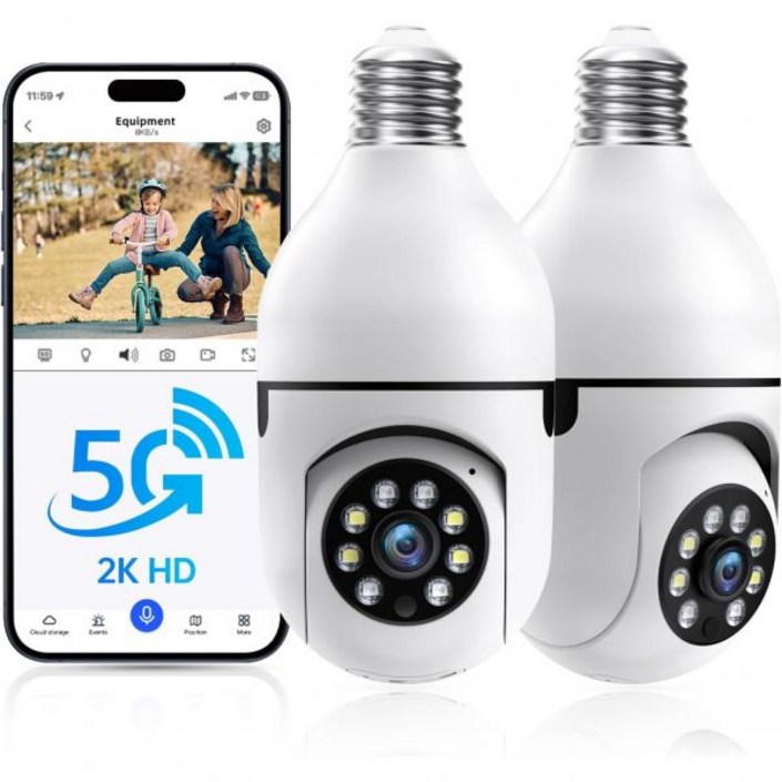 전구형 무선 실외 보안 카메라 5G 2.4G 와이파이 가정용 실내외 풀컬러 야간 시야 사이렌 알람 24시간 녹화 알렉사 호환 2개 세트