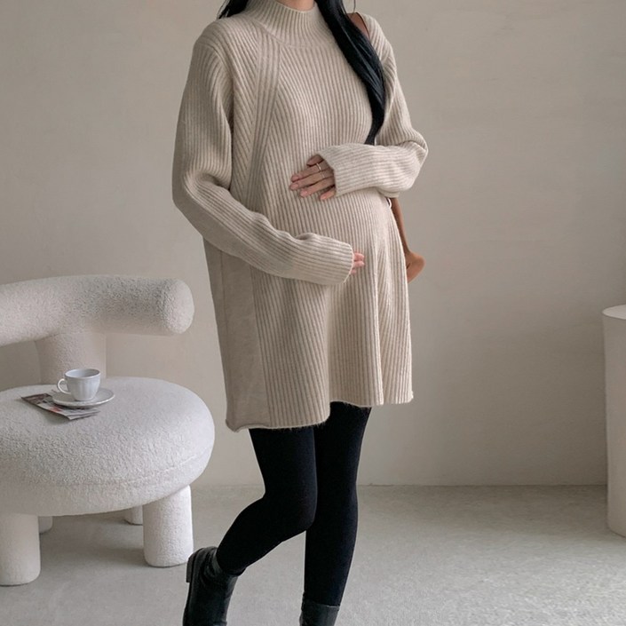 당일출고 수엠W 임산부 하프넥 니트 원피스 롱기장 겨울 임부복 데일리 하객룩 B078 루즈핏롱니트