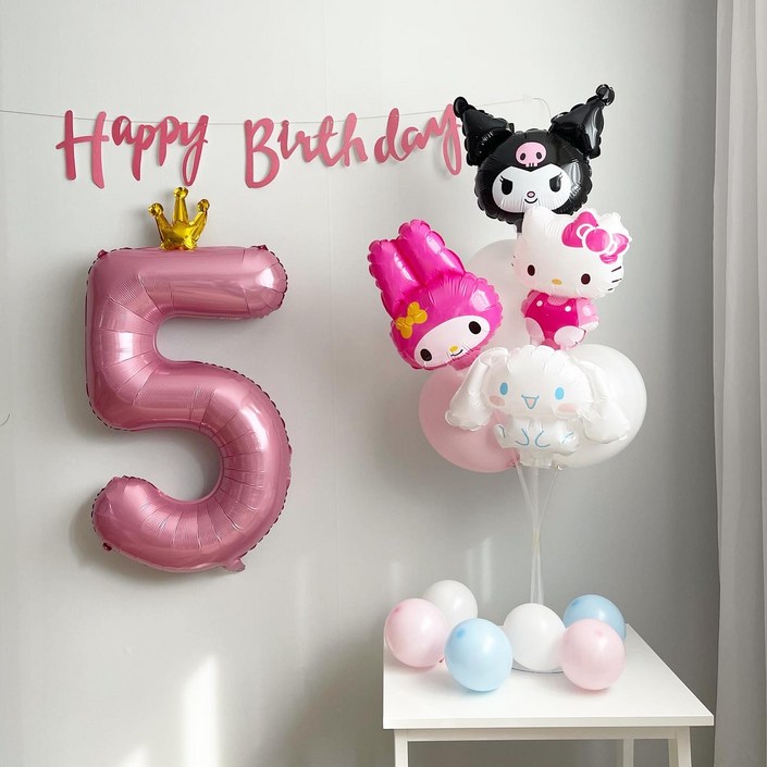 (파티셔스) 산리오풍선 생일파티 3종세트 시나모롤 풍선 쿠로미 마이멜로디 헬로키티