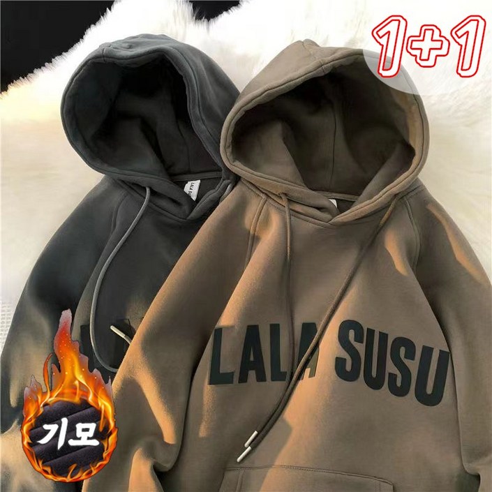 2p 11 남자후드티 포켓 기모 후드맨투맨 박시핏 겨울 두꺼운 부드러운 티셔츠