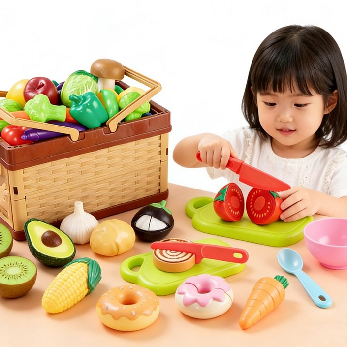 토요요 과일채소 소꿉놀이 세트 싹둑 과일 야채 자르기 유아 주방놀이 역할놀이 장난감 Q-GS1