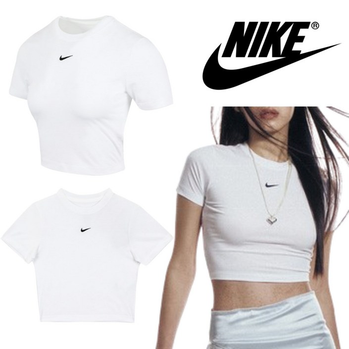 [국내매장판] 나이키 에센셜 여성 슬림 핏 크롭 티셔츠 스포츠웨어 반팔