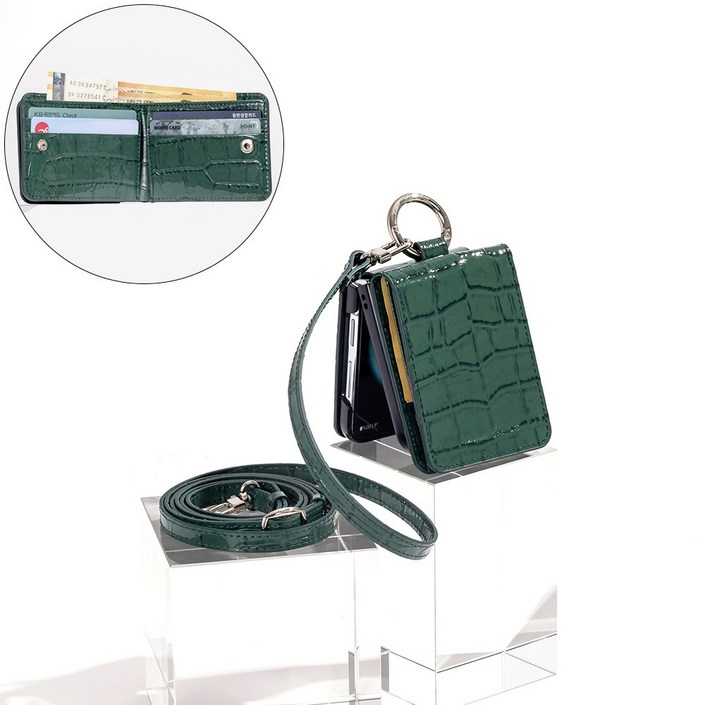 본아띠 다빈치 천연소가죽 에나멜 악어 고리 지갑형 갤럭시 Z플립5 F731N 전용 케이스