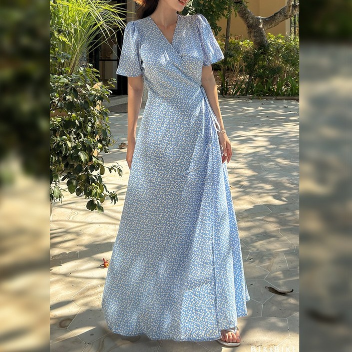 [44~88] 커밍 랩 원피스 커버업 빅사이즈 반팔 랩 커버 맥시 롱 리본 끈 트임 슬릿 비치웨어 비치원피스 휴양지 여름 바캉스