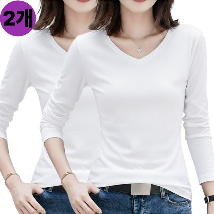 빠른토끼 11 여성 슬림 브이넥 기모 긴팔 따뜻한 티셔츠 기본 이너 스판