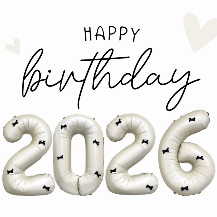 파티룰루 아이보리 대형 숫자풍선, 1개, 블랙리본 2026 세트