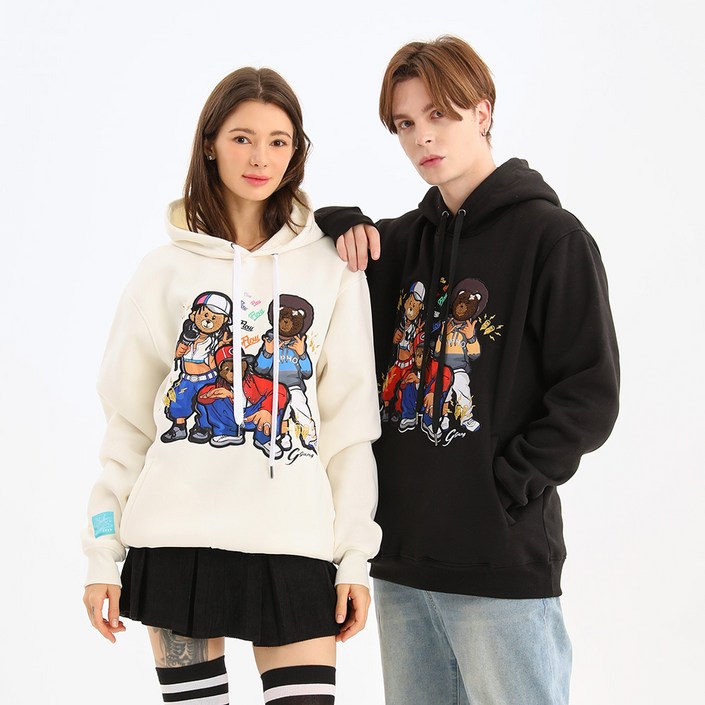 무니크영 F1188  남녀공용 빅사이즈 프린트 자수 패치 오버핏 크루 인 힙합 후드티