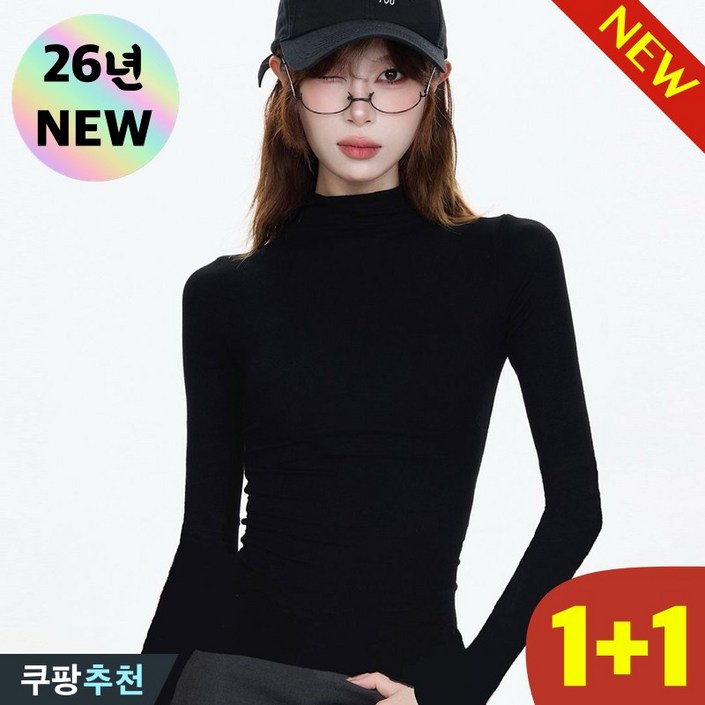 DEARHUA 1+1 완전 편한 여성 반목 기본 발열 기모 이너 긴팔 티 겨울 봄 빅사이즈 추천 반폴라 무지 블랙 슬림 핏 부드러운 베이직 코디 목폴라티 소프트 간절기 여자 티셔츠