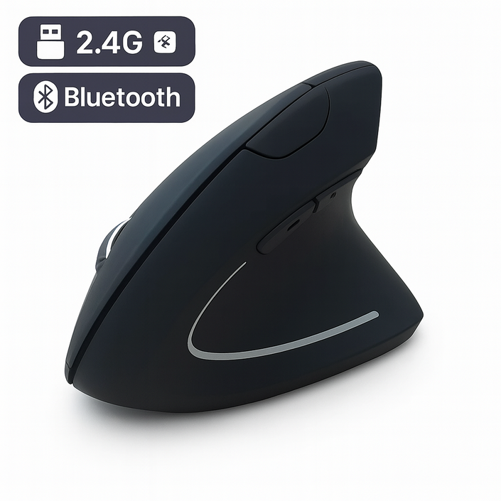 Monsik 몽식 충전식 무소음 무선 인체공학 버티컬 마우스, 블랙