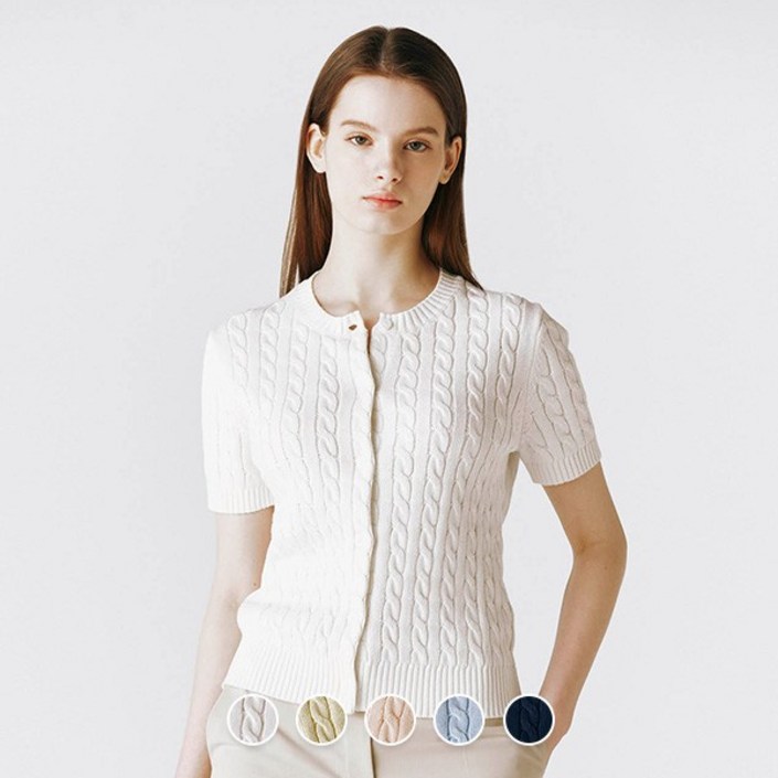 매장정품 지오다노 354512 여 7gg 케이블 크루넥 반팔 가디건 1002215