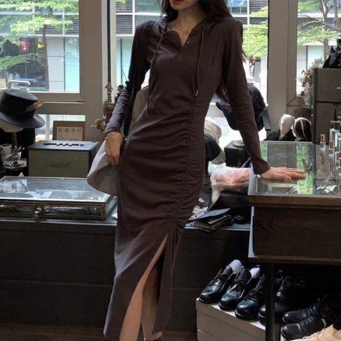닷이프 셔링 트임 후드 롱 원피스 빅사이즈 포함