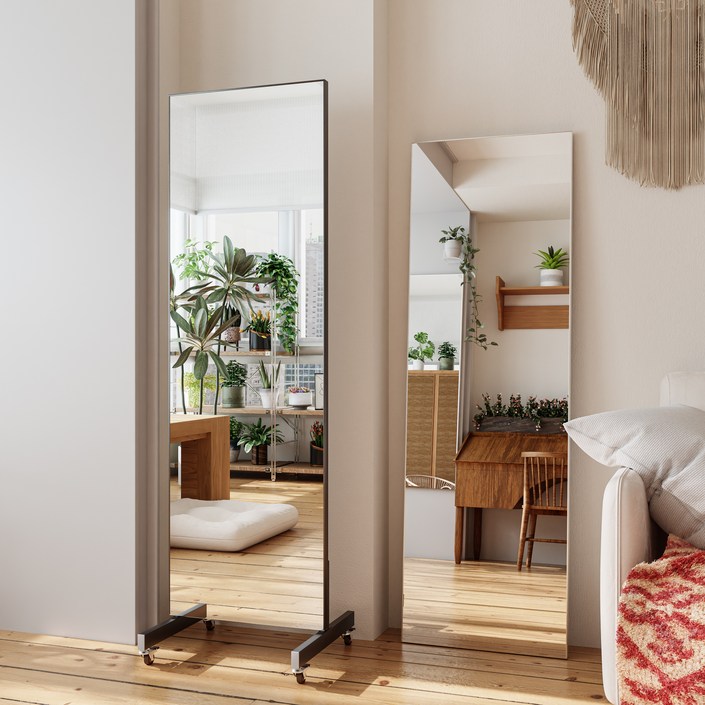 FitCleer 이동식 스탠드 전신거울 안전 필름 거울 소프트 미러 500 x 1600 mm, 블랙