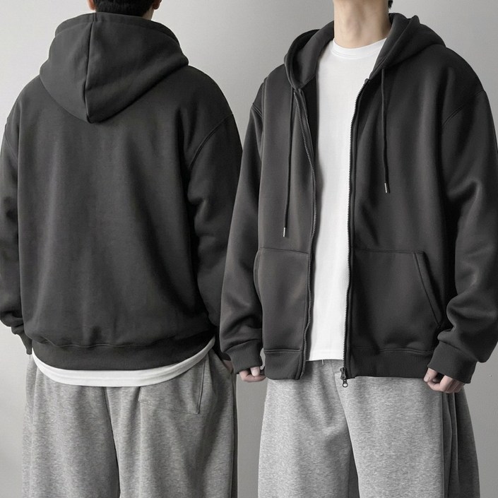 오프앤 남자 무지 투웨이 오버핏 후드 집업