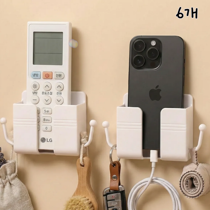 유하리온 강력 고정 리모컨핸드폰 벽면 부착 거치대, 6개, 화이트