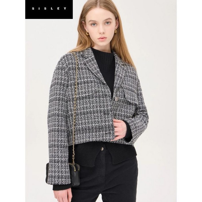 시슬리 에코 델핀 트위드 아웃 포켓 자켓 SAJK37461
