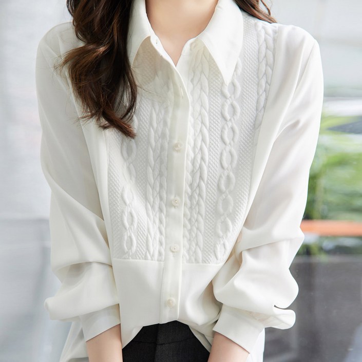 레일라 꽈배기 배색 카라 셔츠 블라우스 S250813FW5