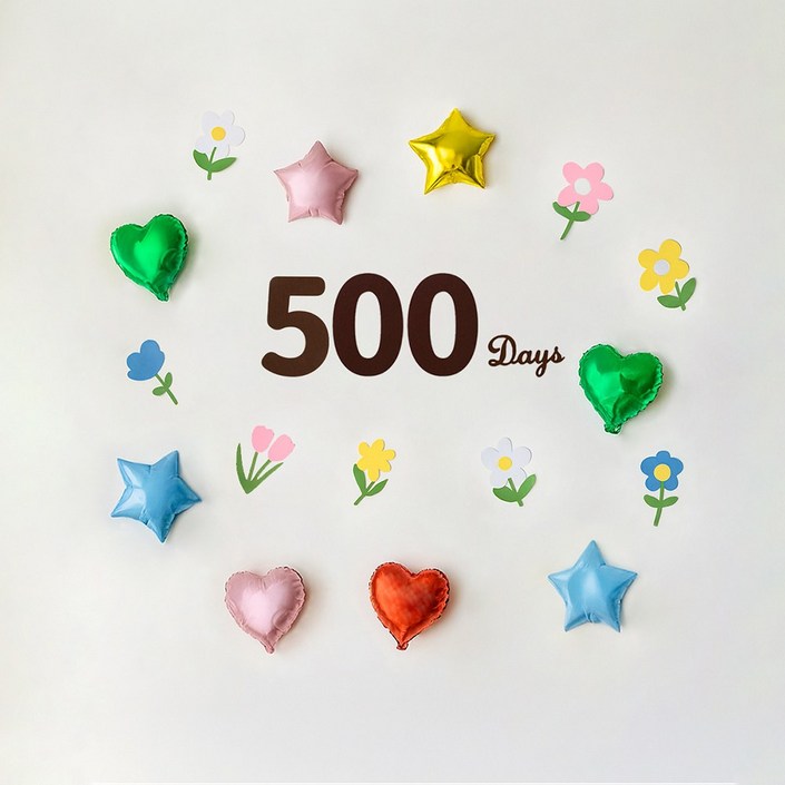 해피제이니 플라워 펠트 숫자 데이즈 하트 별 호일풍선 기념일 파티세트, 1세트, 플라워 풍선세트 500데이