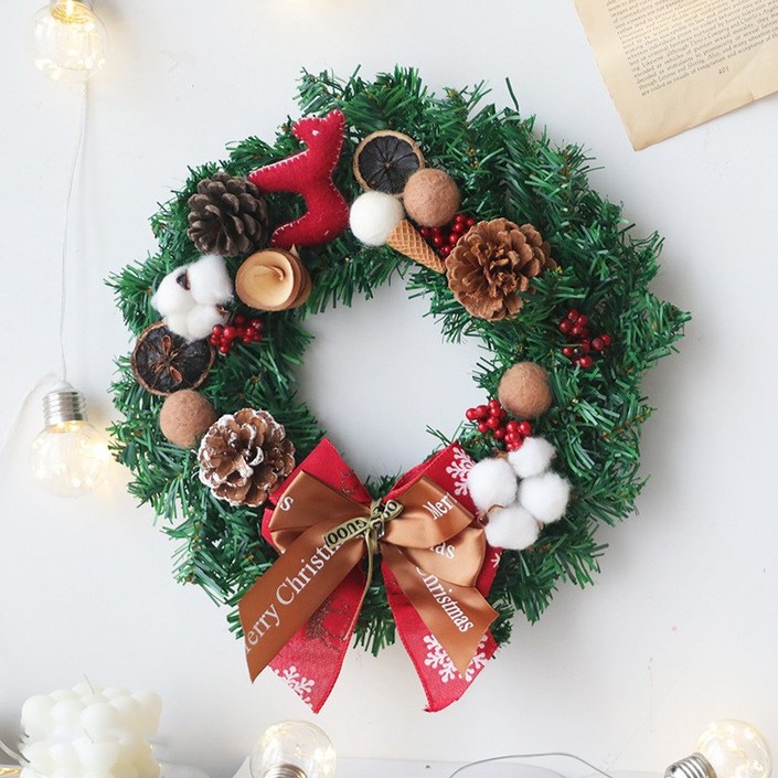 NUNUHANA 크리스마스 행복한 원형 리스H, C 스타일, 1개