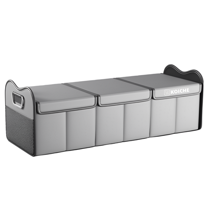 코이체 자동차 트렁크 정리함 고급 가죽 듀얼 커버 접이식 분리 수납함 차량용 수납박스, 그레이