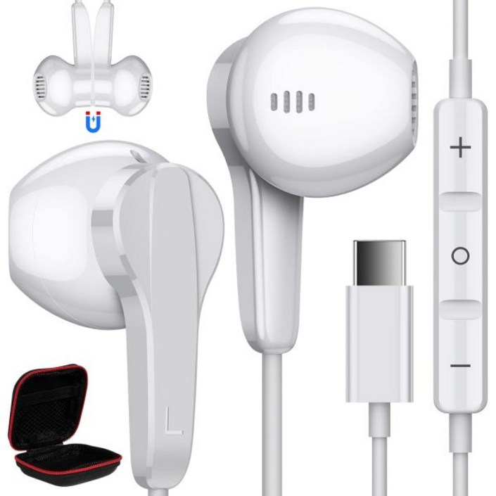 아이폰 16 15 프로 맥스 플러스 아이패드 에어용 USB C 헤드폰 삼성호환 갤럭시 S24 울트라 A35 S23 Fe S22 플립 폴드 픽셀 98 핑크용 마이크 하이파이 스테