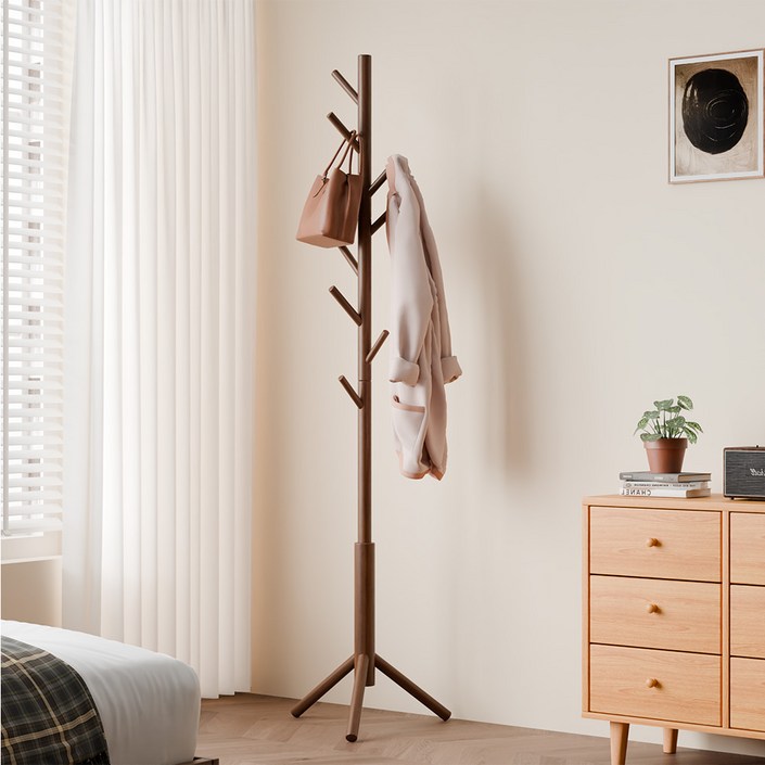 하이주  튼튼한 원목 스탠드 옷걸이 삼각형 8구 나무형 행거 트리