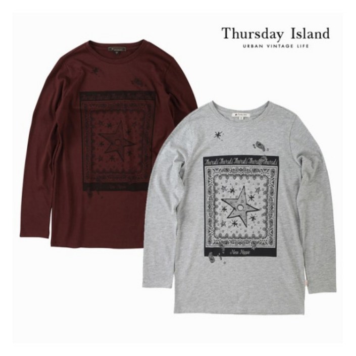 [써스데이아일랜드] [Thursday Island] 여성 별 모티브 프린트 슬림핏 티셔츠(