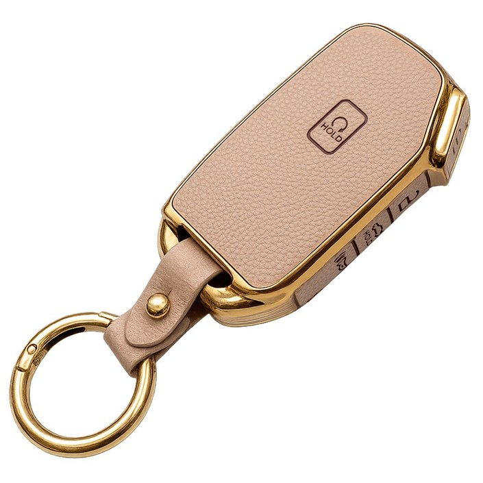 바이어블 기아 스포티지 K5 올뉴 K3 K7 카니발 쏘렌토 EV7 셀토스 호환 스마트키 가죽 TPU 케이스 키링 키홀더, 5버튼 TL32, 아이보리