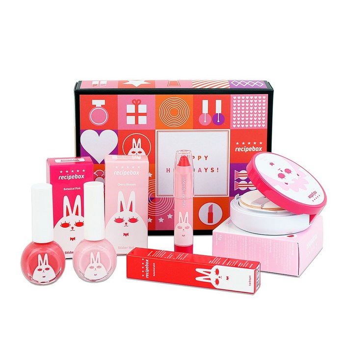 레시피박스 어린이 화장품 메이크업 스페셜 프린세스 선물 세트, 매니큐어(보타니칼핑크+체리블라썸)+선쿠션+립크레용, 1세트