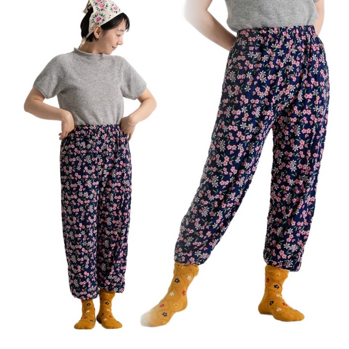 맘스24 빅사이즈 남녀공용 할머니 꽃무늬 몸빼바지 촌캉스 바지