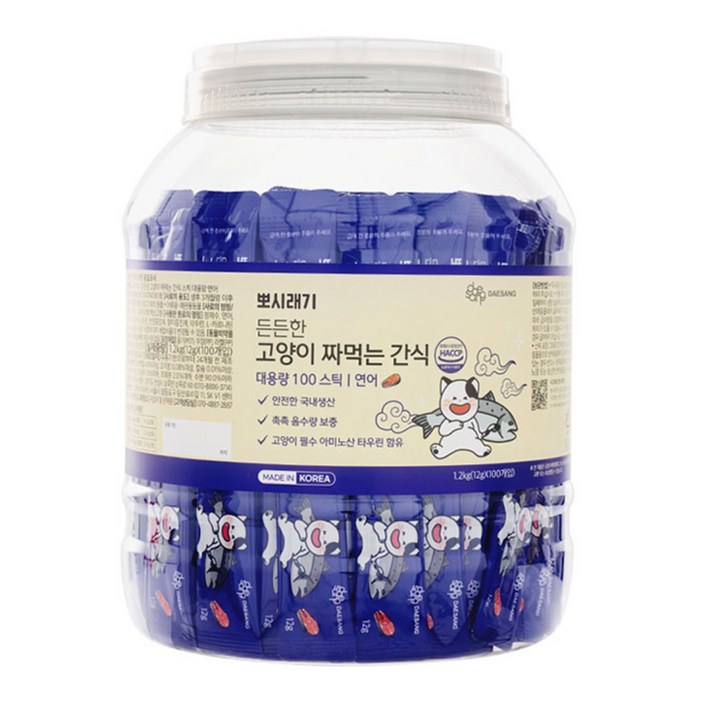 뽀시래기 든든한 고양이 짜먹는 간식 스틱 대용량, 연어, 12g, 200개