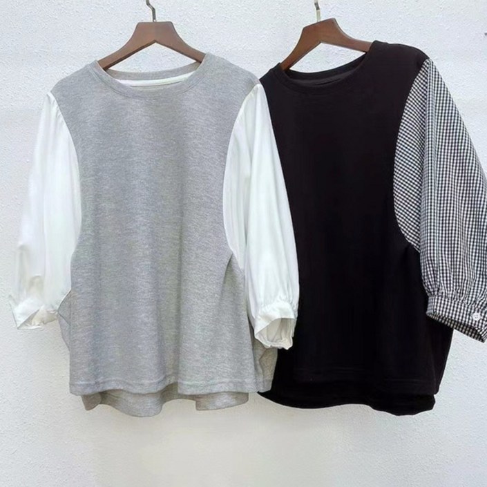 차쿠 11 여성 라운드넥 블라우스 빅사이즈 티셔츠 오버핏 체형커버 7부 블라우스