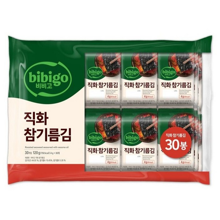 비비고 직화 참기름김, 4g, 30개