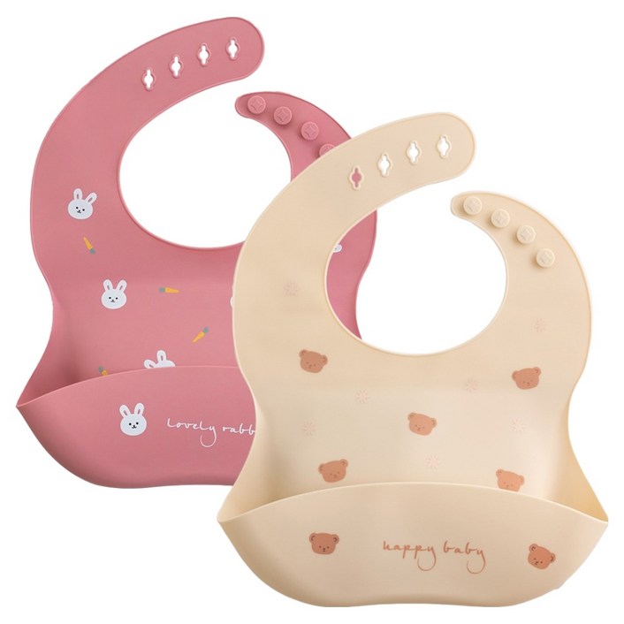 원더파파 아기 실리콘 방수 이유식 턱받이 2종 세트