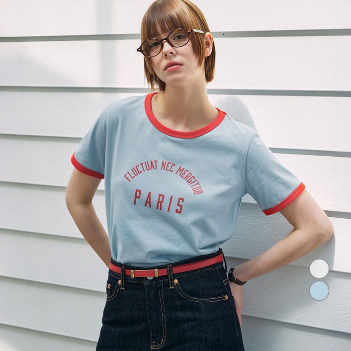 ELLE PARIS 여성용 Paris 링거 반팔 티셔츠