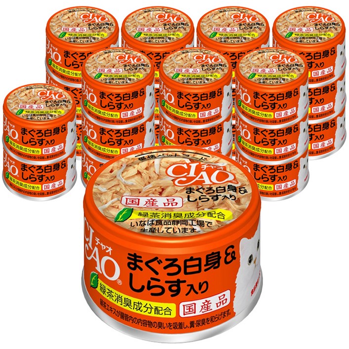 이나바 챠오 화이티캔 고양이간식, 혼합맛참치흰살치어, 85g, 24개
