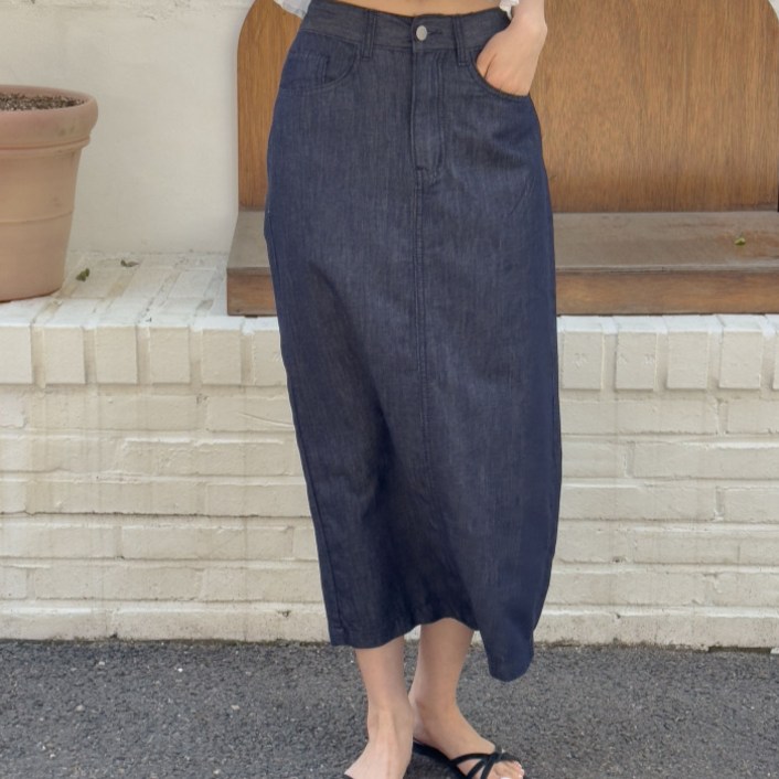 라라온 뒷밴딩 롱기장 슬릿 데님 스커트 TSP2682