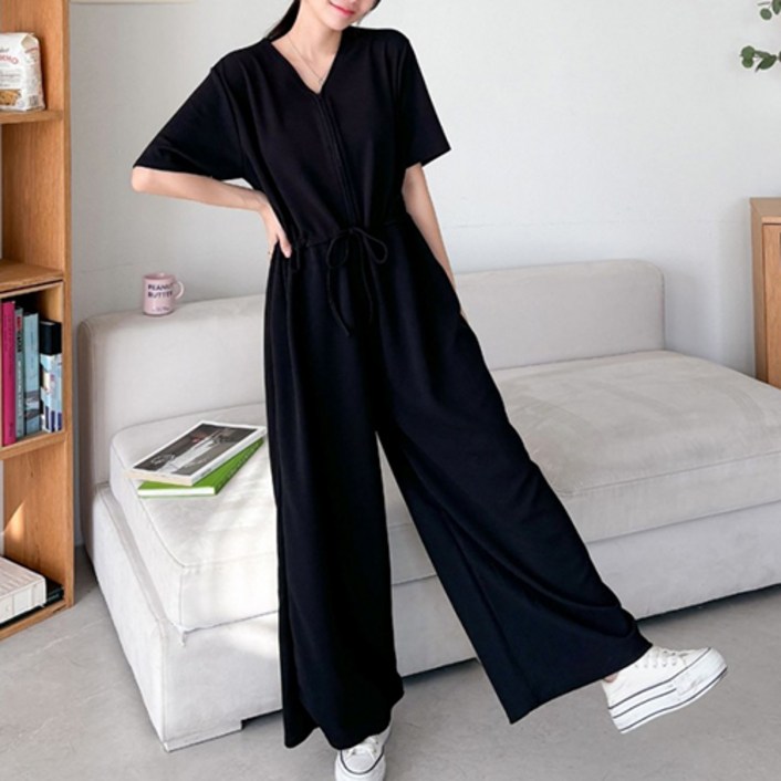 라라온 브이넥 집업 루즈핏 점프슈트 TSP692