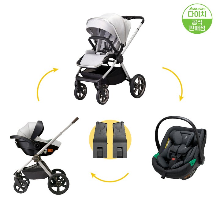 다이치 더프라임 절충형 유모차리드픽스 바구니 카시트 세트, 더프라임유모차펄실버리드픽스블랙