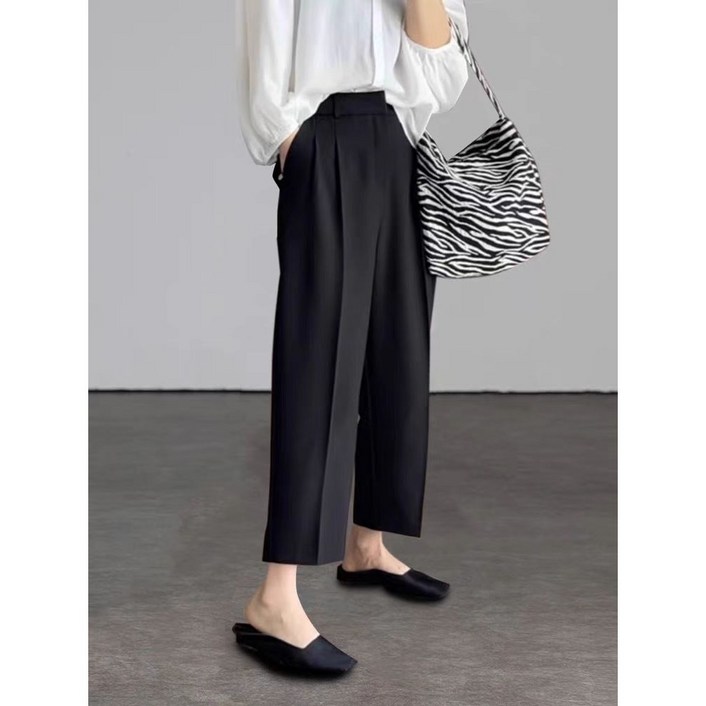 부엉구구 OW0249A 여성 여름 캐주얼 루즈핏 9부 일자 통바지 배기 슬랙스